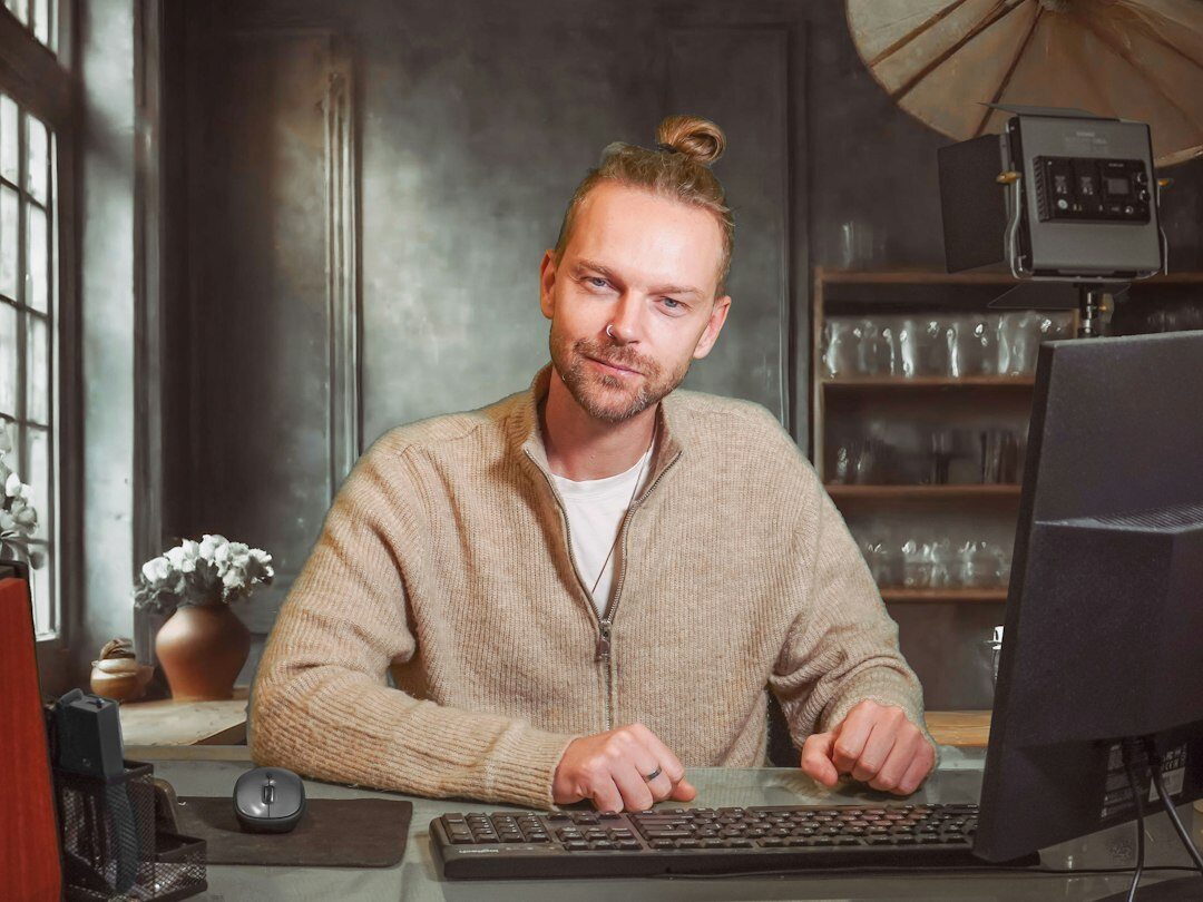 mystery writer at desk