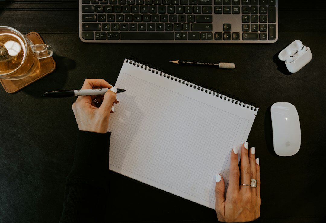 mystery writer at desk